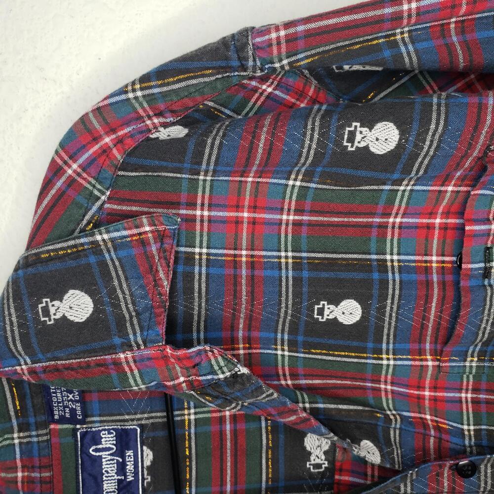 Vintage CompanyOne Women's Sz 2X Plaid Snowman Embroidered Button Down Top(1840) - Picture 4 of 6